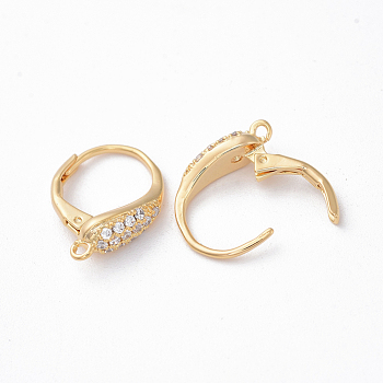 Brass Cubic Zirconia Leverback Earring Findings, with Loop, Real 18K Gold Plated, 16.5x12x4mm, Hole: 1.2mm, pin: 0.8mm