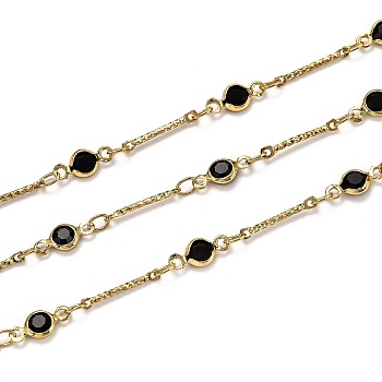 3.28 Feet Handmade Brass Bar Link Chains, with Glass, Long-Lasting Plated, Soldered, Golden, Black, Link: 13x1.8x1mm