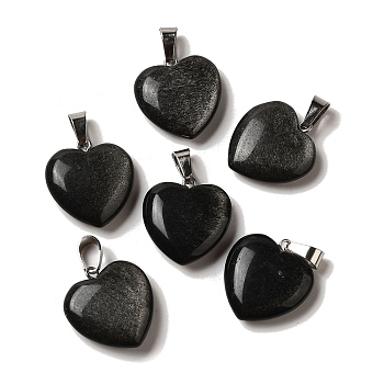 Natural Silver Obsidian Pendants, with Platinum Tone Brass Findings, 20~22x20~21x5~8mm, Hole: 2x7mm