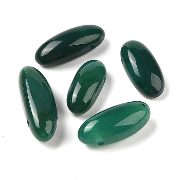 Natural Agate(Dyed & Heated) Beads, Oval, Top Drilled, Dark Green, 24.5~42x10.5~14.5x8.5~13.5mm, Hole: 2mm