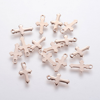 304 Stainless Steel Tiny Cross Charms, Rose Gold, 12x7x0.8mm, Hole: 1.2mm