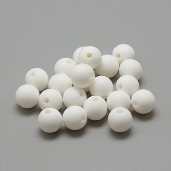Food Grade Eco-Friendly Silicone Beads, Round, White, 8~10mm, Hole: 1~2mm