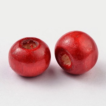 Natural Maple Wood Beads, Dyed, Round, Lead Free, Red, 10x8.5mm, Hole: 3.5mm, about 3000pcs/1000g