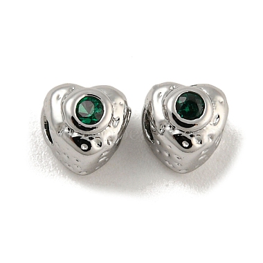 Green Heart Brass+Cubic Zirconia Beads