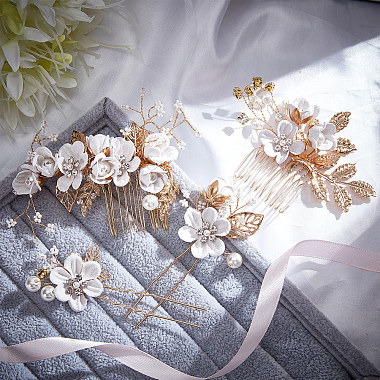 Wedding Bridal Alloy Rhinestone Hair Forks & Combs Set(MRMJ-WH0012-27)-5