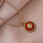 Vintage European Style 304 Stainless Steel Enamel Red Flower Pendant Necklaces for Women, Golden, 14.96 inch(38cm)(WS4572)