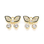 Alloy Rhinestone Pendants, with Enamel, Butterfly Charms, Light Gold, 15x18x4mm, Hole: 2mm(FIND-N012-04KCG)