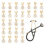 26Pcs Letter A~Z Alloy Enamel Stethoscope Pendant Decorations, with 304 Stainless Steel Findings, Golden, White, 23mm(HJEW-TAC0173)