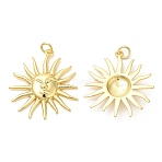Rack Plating Brass Pendants, with Jump Ring, Long-Lasting Plated, Cadmium Free & Lead Free, Sun Charm, Real 18K Gold Plated, 26.5x25x3.5mm, Hole: 3mm(X-KK-Q775-14G)