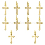 10Pcs Brass Micro Pave Cubic Zirconia Pendants, Cross, Golden, 21x13x2mm, Hole: 3mm(ZIRC-SZ0005-70G)