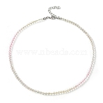 Bling Glass Round Beaded Necklace for Women, Pink, 16.93 inch(43cm)(NJEW-PH01490-01)