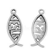 Tibetan Style Alloy Pendants, For Easter, Cadmium Free & Nickel Free & Lead Free, Jesus Fish/Christian Ichthys Ichthus, Antique Silver, 26x9.5x2mm, Hole: 2mm, about 1050pcs/1000g(TIBEP-A13465-AS-NR)
