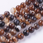 Round Dyed Natural Striped Agate/Banded Agate Beads Strands, Camel, 8mm, Hole: 1mm, about 48pcs/strand, 15.2 inch(X-G-G582-8mm-04)