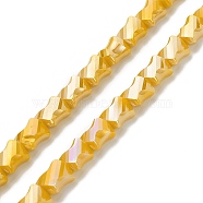 Electroplated Glass Beads Strands, Half Rainbow Plated, Faceted Twist Rectangle, Gold, 10x8x5mm, Hole: 1.2mm, about 50pcs/strand, 21.26''(54cm)(GLAA-G092-A-08)