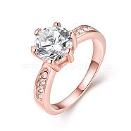 Exquisite Engagement Rings Brass Czech Rhinestone Finger Rings for Women, Rose Gold, US Size 7(17.3mm)(RJEW-BB02141-7)