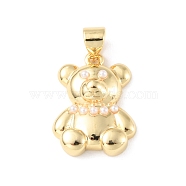 Brass Pendants, with Plastic Pearl Bead, Long-Lasting Plated, Cadmium Free & Lead Free, Bear Charms, Real 18K Gold Plated, 18.5x14x8.5mm, Hole: 4x3mm(KK-P233-06G)