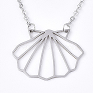 201 Stainless Steel Pendant Necklaces, with Cable Chains, Shell, Stainless Steel Color, 16.9 inch(43cm), 2mm, Shell: 23x29.5x1mm(NJEW-T009-JN068-1-40)