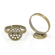 DIY Antique Bronze Adjustable Brass Sieve Ring Bases, Lead Free, Cadmium Free and Nickel Free, Size: Ring: 17mm inner diameter, Tray: 12mm in diamete(X-EC163-3NFAB)