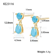 Cubic Zirconia Teardrop Dangle Stud Earrings, Golden 925 Sterling Silver Earrings, Deep Sky Blue, 12.8x3.93~4.7mm(SC9593-09)