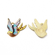 Rack Plating Alloy Pendants, Printed, Lead Free & Cadmium Free & Nickel Free, Bird Charm, Light Gold, Colorful, 20.5x21x1.5mm, Hole: 1.8mm(FIND-H043-07LG-05)