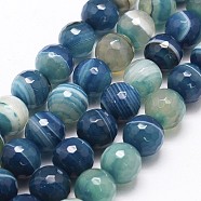 Faceted Natural Agate Beads Strands, Dyed, Round, Grade A, Blue, 12mm, Hole: 2mm, about 32pcs/strand, 15 inch(G-F344-47-12mm)