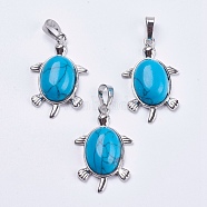 Synthetic Turquoise Pendants, with Brass Findings, Dyed, Tortoise, Platinum, 34x21x7mm, Hole: 5x7mm(G-F265-01M)