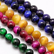 Natural Tiger Eye Beads Strands, Dyed & Heated, Round, Mixed Color, 8mm, Hole: 1mm, about 48pcs/strand, 15.75 inch(G-G544-8mm-M)