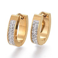 304 Stainless Steel Huggie Hoop Earrings, with Polymer Clay Rhinestone, Ring, Crystal, Golden, 16x14x4mm, Pin: 1mm(EJEW-L252-018A-01G)
