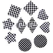 10Pcs 5 Style Opaque Cellulose Acetate(Resin) and Acrylic Pendants, Grid Pattern, Heart & Flat Round & Rhombus & Star, White, Black, 23.5~45x26.5~39.5x1.6~2.5mm, Hole: 1.4~3mm, 2pcs/style(KY-SZ0001-33)