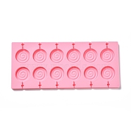 DIY Lollipop Making Food Grade Silicone Molds, Candy Molds, Flat Round with Spiral, 12 Cavities, Pink, 115x264x8mm, Inner Diameter: 36mm, Fit for 3mm Stick(DIY-P065-08)