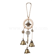 Alloy & Iron Bee Key Protective Witch Bells for Doorknob Hanging Ornaments, Wood Ring Witch Wind Chime for Home Decor, Antique Bronze, 330mm(HJEW-JM01893)