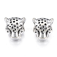 Tibetan Style Alloy European Beads, Cadmium Free & Lead Free, Large Hole Beads, Leopard Head, Antique Silver, 12x11.5x5mm, Hole: 4mm, about 315pcs/1000g(TIBEB-N005-072)