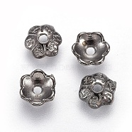 6-Petal Tibetan Style Alloy Flower Bead Caps, Cadmium Free & Lead Free, Gunmetal, 6x2mm, Hole: 1mm(TIBE-S220-B-RS)
