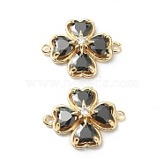 Brass Pave Clear Cubic Zirconia Connector Charms, Clover Links, Real 18K Gold Plated, Black, 18.5~19x14.5~15x6mm, Hole: 1.2~1.5mm(X-KK-B072-09G)