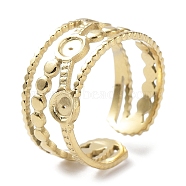 304 Stainless Steel Criss Cross Cuff Ring Findings, Bezel Cup Ring Settings with Round Tray, Real 18K Gold Plated, Inner Diameter: 17mm, Tray: 3mm(STAS-P334-07G)