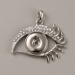 Alloy Rhinestone Hang Snap Base Big Pendants, for Interchangeable Snap Charms Jewelry Making, Eye Charms, Platinum, 41x51x5mm, Hole: 4x7mm(FIND-WH0111-238)