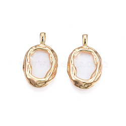 Opaque Resin Pendants, with Real 18K Gold Plated Brass Findings, Cadmium Free & Nickel Free & Lead Free, Oval, Creamy White, 19x11x3mm, Hole: 1.5x2.5mm(KK-N232-315)