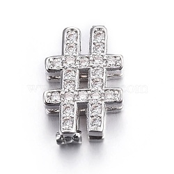 Brass Micro Pave Cubic Zirconia Slide Charms, Long-Lasting Plated, Cadmium Free & Nickel Free & Lead Free, # Shape, Clear, Real Platinum Plated, 16.5x11x5mm, Hole: 1.5x10.5mm(ZIRC-G147-21P-NR)