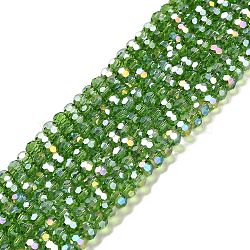 Transparent Glass Beads, 32 Facets, AB Color Plated, Round, Green, 4.5x4mm, Hole: 1mm, about 94~95pcs/strand, 13.98''(35.5cm)(EGLA-A035-T4mm-B11)