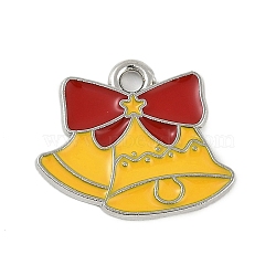 Christmas Theme Alloy Enamel Pendants, Platinum, Christmas Bell, 16x19x1.5mm, Hole: 1.8mm(ENAM-Z020-02A)