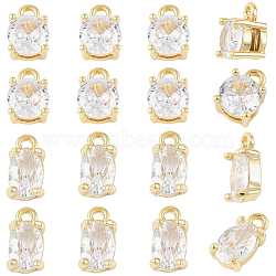 10Pcs 2 Styles Brass Micro Pave Clear Cubic Zirconia Charms, Flat Round & Oval, Real 18K Gold Plated, 7~8x4~5x3~4.5mm, Hole: 1mm, 5pcs/style(KK-YW0004-36)