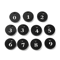 Opaque Acrylic Pendants, Flat Round with Number 0 to 9, Black, 14.5x2.5mm, Hole: 3mm, 10pcs/set(SACR-WH0001-27)