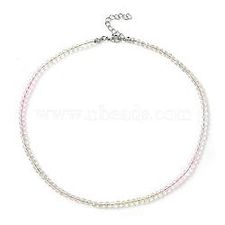 Bling Glass Round Beaded Necklace for Women, Pink, 16.93 inch(43cm)(NJEW-PH01490-01)