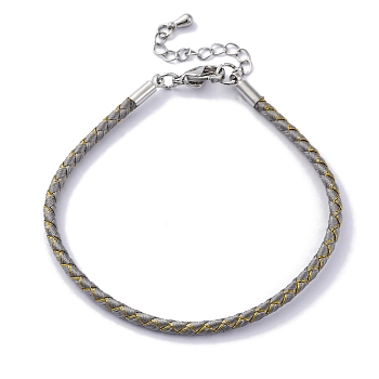 Polyester Cord Braided Bracelet Makings, with Stainless Steel Claw Lobster Clasps, Brass Findings, Long-Lasting Plated, Silver, 7-3/8 inch(18.8cm)