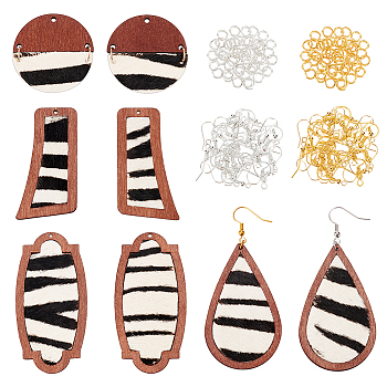 Olycraft DIY Geometry Dangle Earring Making Kit, Including Sickle & Teardrop & Lantern Leopard Print Pattern Cowhide Leather Pendants, Brass Earring Hooks, Mixed Color, 88Pcs/box