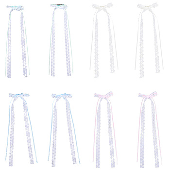 8Pcs 4 Colors Lace Bowknot Polyester Alligator Hair Clips, for Wedding Women and Girls, Mixed Color, 265~315x90x10.5mm, 2pcs/color