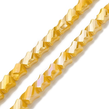 Electroplated Glass Beads Strands, Half Rainbow Plated, Faceted Twist Rectangle, Gold, 10x8x5mm, Hole: 1.2mm, about 50pcs/strand, 21.26''(54cm)