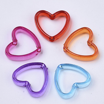 Transparent Acrylic Bead Frames, Dyed, Heart, Mixed Color, 15x16.5x4mm, Hole: 1.6mm