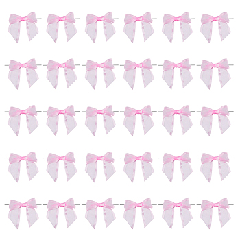 Polyester Packaging Ribbon Bowknot, with Iron Wire Twist Ties, for DIY Gift Wrap Decoration, Wedding Candy Party Decoration, Pearl Pink, 90x110x8.5mm