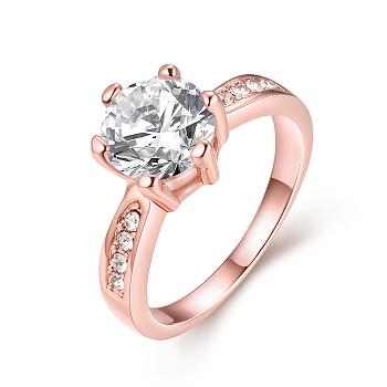 Exquisite Engagement Rings Brass Czech Rhinestone Finger Rings for Women, Rose Gold, US Size 7(17.3mm)